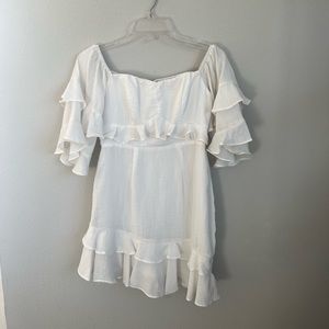 White Off the shoulder Chiffon Ruffle Mini Dress